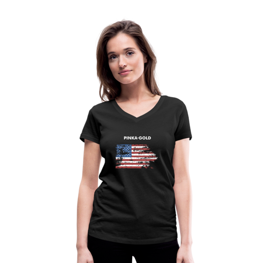 Frauen BIO-T-Shirt US Flag - Schwarz