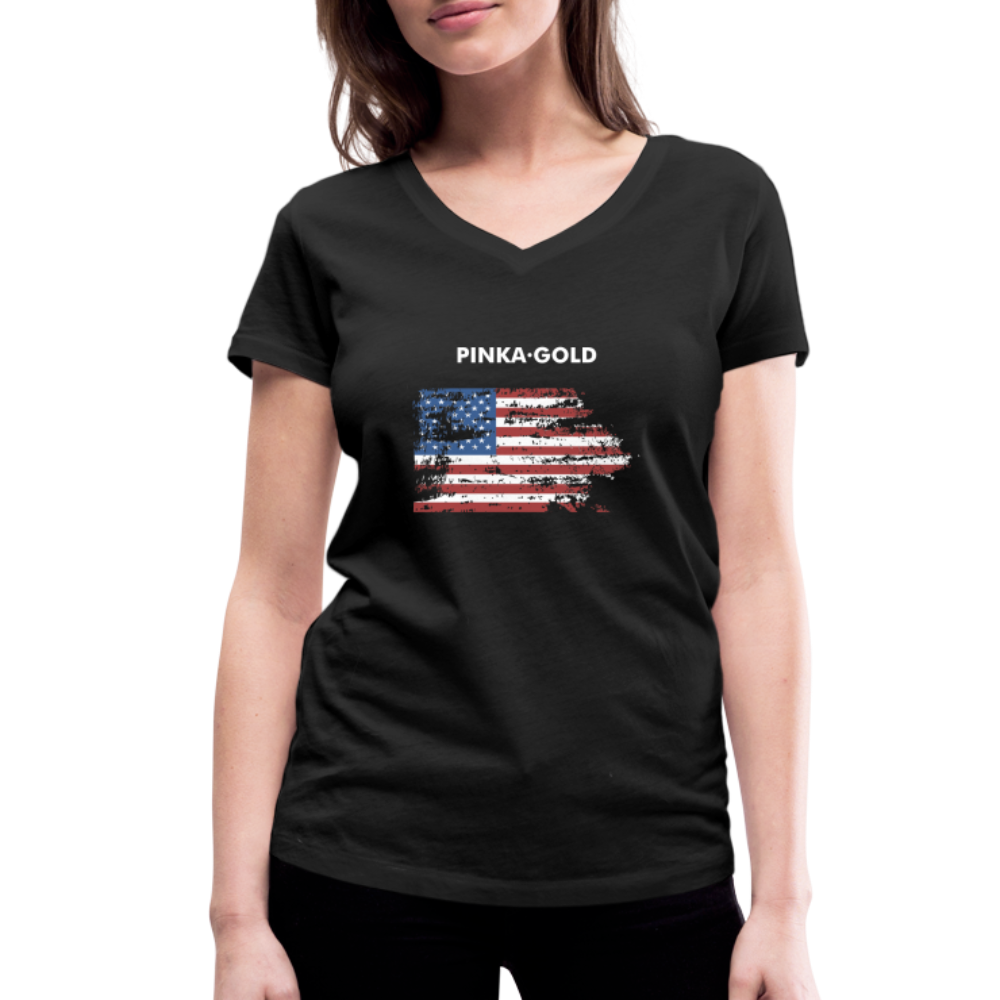 Frauen BIO-T-Shirt US Flag - Schwarz